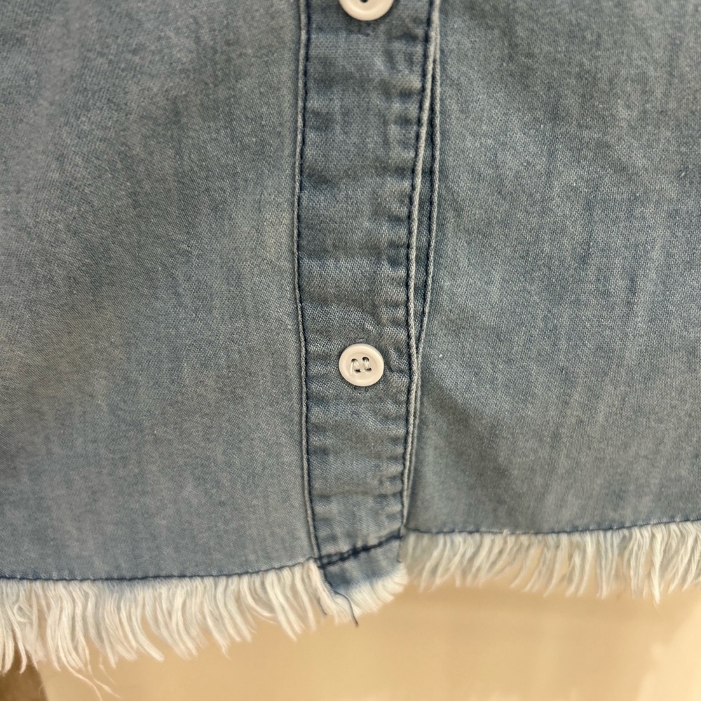 Zilcremo Light Blue Denim Shirt Dress Button Down Long Sleeve Fringe Size M - Picture 5 of 6